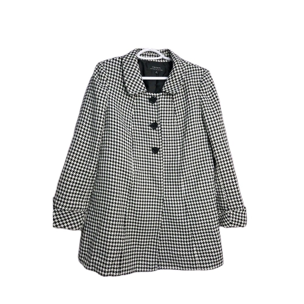 Tahari ASL‎ Levine Black Houndstooth Longline Blazer Jacket Size 10 Coat - Picture 2 of 5